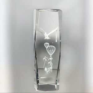 3D Laser Etched Crystal Glass Paperweight Palm Trees, Bird, Balloon Hologram